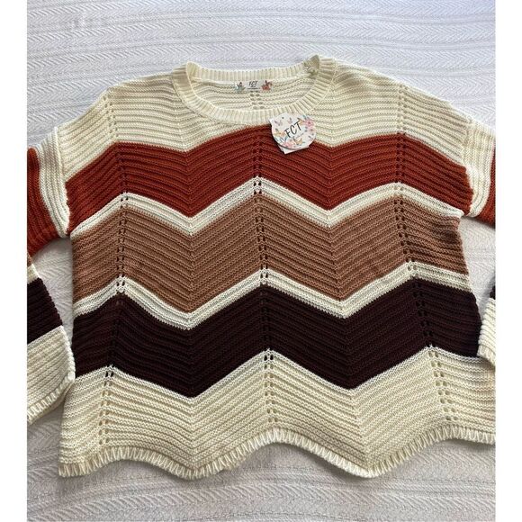 FULL CIRCLE TRENDS WOMEN’S 1X CHEVRON LONG SLEEVE KNIT SWEATER - Picture 2 of 9